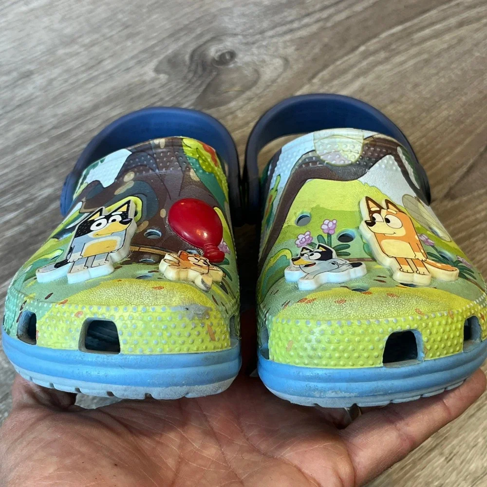 Crocs Bluey Classic Clog Kids Size C12 Blue Green Bingo Jibbitz Charms Shoes